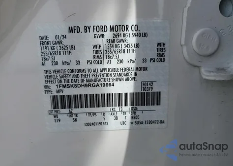 2024 Ford Explorer Xlt from USA, damaged, VIN 1FMSK8DH9RGA19664